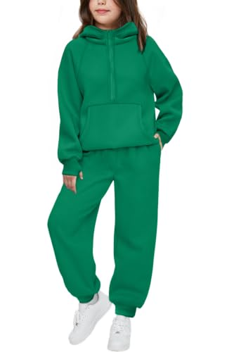 Image of Arshiner Girls 2 Piece Outfits Sweatsuit Half Zip Sweatshirt and Sweatpants