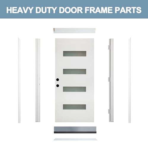 Image of Casaphoria 36 inch x 80 inch Fiberglass Entry Door with 4-9 /16 inch Vinyl Frame,Right Hand Inswing Exterior Door with Brickmould,Contemporary Wooden Grain Knock-Down Front Door for Home Entrance, White