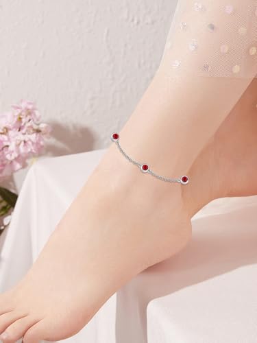 Image of Dorunmo Heart Birthstone Bracelets 925 Sterling Silver Round Birthstone Anklet for Women Birthday Jewelry Gifts for Girlfriend Wife Mother Her