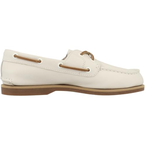 Timberland Chaussures Bateau Classiques A2Q9X pour Femmes, Mocassins à Lacets, Cuir Pleine Fleur Naturel Blanc 39