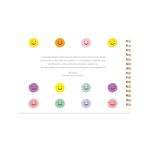 Image of Visitor Book - 8 x 12 Inches | Smiley Pattern Wire Bound Guest Register for Hotels, Offices, Exhibitions, Boutiques & Business Use | Medium Size Visitor Log Book for Reception & Front Desk