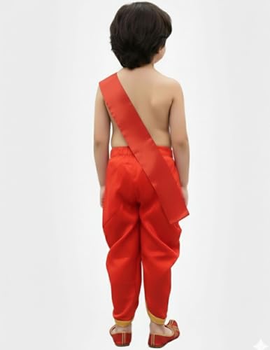 Image of BookMyCostume Ramleela Costume for Kids|Ramayana Dress for Boys|Red Dhoti with Patka Indian Traditional Ramleela|Cultural Fancy Dress Costume for School Annual Function-Adult M