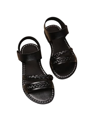 GORGLITTER Girl's Briaded Sandals Round Open Toe Ankle Strap Flat Dress Shoes