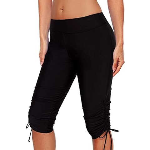 Women's Swim Pants Swimwear Capris - High Waisted Bathing Suit Bottoms Long Board Shorts Leggings, Black(tie Side), Small Cover