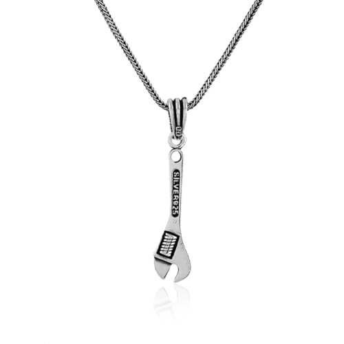 Collier clé à molette homme en argent sterling gothique de haute qualité