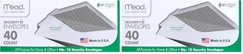 Mead #10 Envelopes, Security Printed Lining for Privacy, Gummed Closure, All-Purpose 20-Ib Paper, 4-1/8' x 9-1/2', White, 40 Letter Size Envelopes per Box (75214) (Pack of 2)