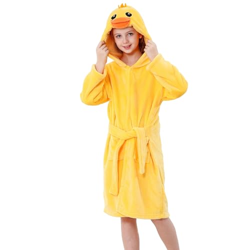Image of MICHLEY Unisex Boys Girls Hooded Bathrobe Soft Fuzzy Toddler Cartoon Robe Animal Plush Sleepwear for Kids 3-13 Years