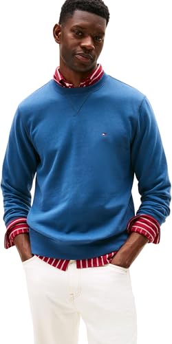 Tommy Hilfiger Sweat Homme Seasonal Fleece avec Col Ras-du-Cou, Bleu (Aegean Sea), XL