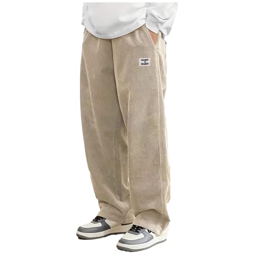 Hawyet Corduroy Sweatpants for Men Lightweight Spring Fall Elastic Waist Drawstring Straight Leg Baggy Casual Pants