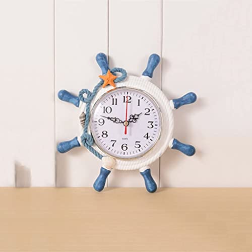 Kottiya Nautical Wooden Wall Clock Mediterranean Style Anchor Clock Sailing Ship Wheel Anchor Wall Hanging Ornament Decoration thumb #5