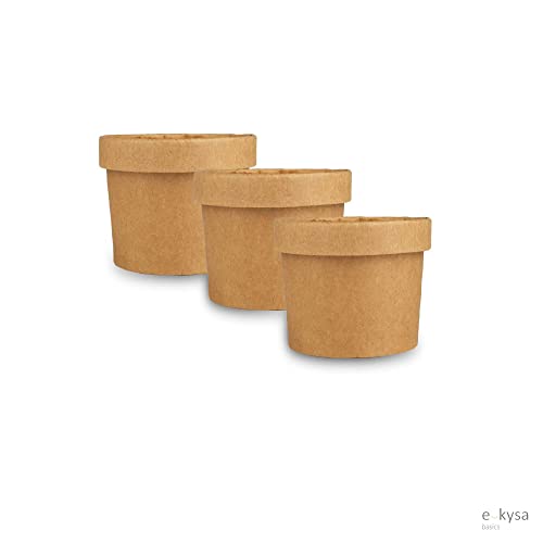 Image of Disposable Thick-Walled Craft Paper Food Container Bowl /Tub with lid, 750 ml, Pack of 15 - Brown