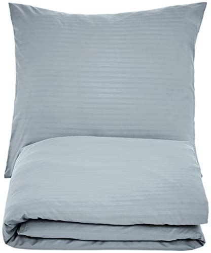 Amazon Basics 2Stück Deluxe-Bettwäsche-Set aus Mikrofaser, 135 x 200 cm, dunkelgrau, Gestreift – Bild 4