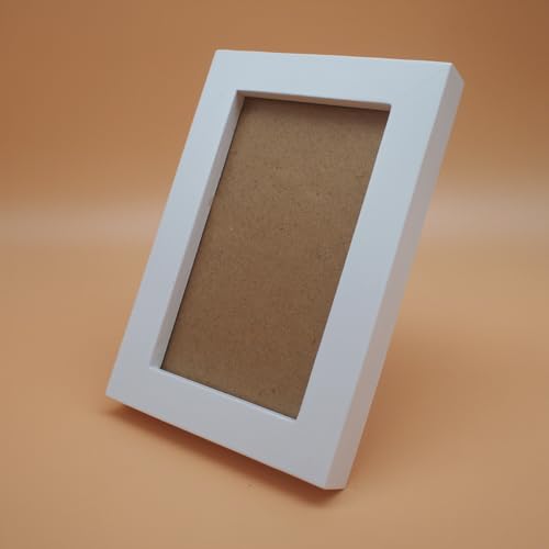 Image of 3x5 Picture Frame Solid Wood,White. Table Top or Wall Mount Photo Frames with Plastic Glass for 3x5 Inches Pictures, Modern Home Office Decor