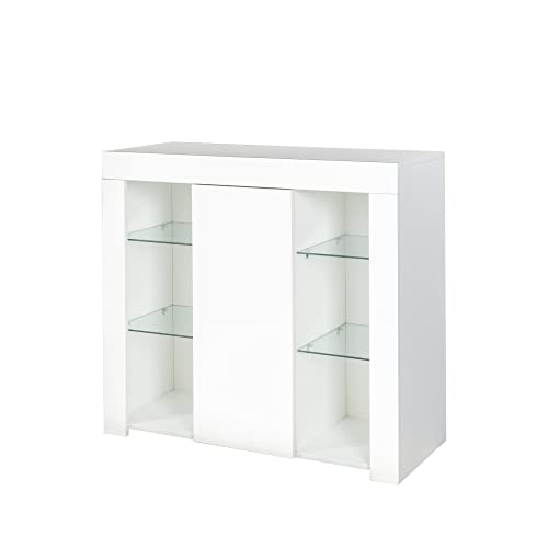 Holaki Led Sideboard,Kitchen Sideboard Cupboard,High Glossy Front Dining Room Buffet Storage Cabinet With 3-Tiers Storage Shelf And Door,Buffet Table Bar Cabinet For Kitchen Dining Room Hallway(White) #TOP3