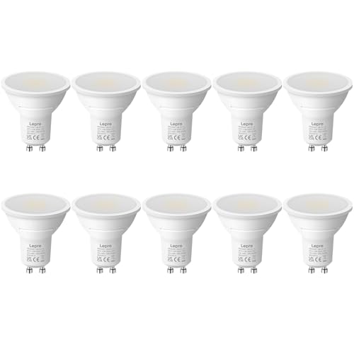 Lepro Bombilla LED GU10, 4W Equivalente a 50W, Luz Blanca Fría 6500K, Bombiila GU10 LED 345lm, Bajo Consumo, Ángulo de Haz de 100°, Apta para Iluminación de Interior, No Regulable, Paquete de 10