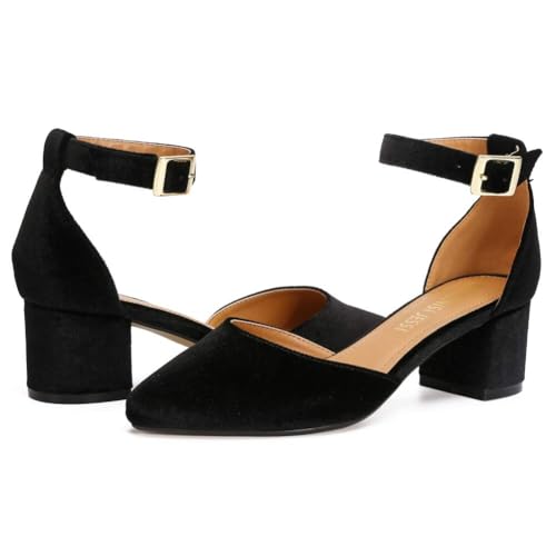 Image of MAIERNISI JESSI Unisex Men's Women's Pointed Toe Ankle Strap Pumps, 2.17 Inch Block Heel, D'Orsay Style