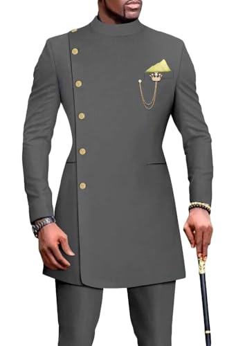 Mi Bo Tong Men's 2 PC Formal Suit Slim Fit Stand Collar Prom Party Suits for Men Jacket Pants Groomsmen Tuxedos3