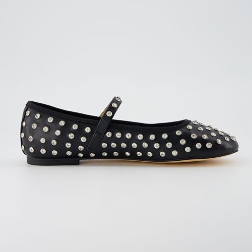 CUSHIONAIRE Flashy Women’s Bling Studded Mary Jane Flats | Comfortable Memory Foam, Faux Leather, Lightweight, Wide Widths Available4