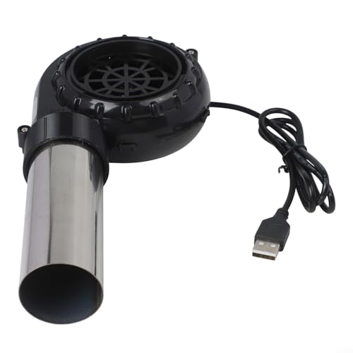 Zilimontt Soplador de barbacoa USB con velocidad ajustable para estufa de leña y parrilla, ventilador portátil de mano con conducto de aire de acero inoxidable, compatible con bancos de energía y USB