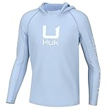 HUK Youth Icon X Hoodie, Fishing Shirt with Sun Protection for Kids, Ice Water, Medium