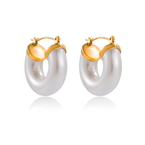 Image of Fullpop Vintage Earrings for Women, Chunky 14K Gold Plated Resin Hoop Earrings Lightweight Hollow Drop Earrings Hypoallergenic Earrings for Women Vintage Anthropologie Jewelry Gifts for Women