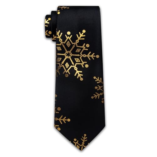 Image of YourTies Christmas Ties for Men Silk Gold Xmas Snowflake Necktie Pocket Square Cufflinks Party Holiday Festival New Year