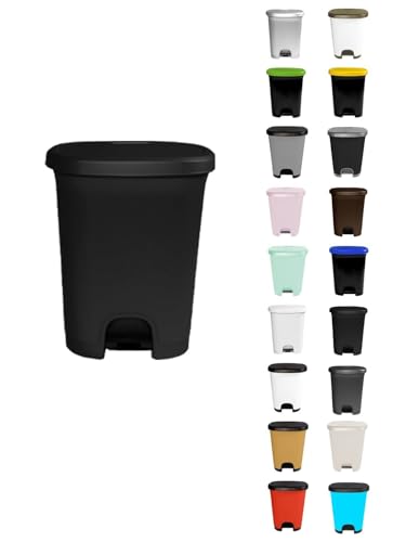 JARDIN202 - Cubo basura plástico moderno | Apertura con pedal | Cubo reciclar | 50 litros (Negro - Negro)