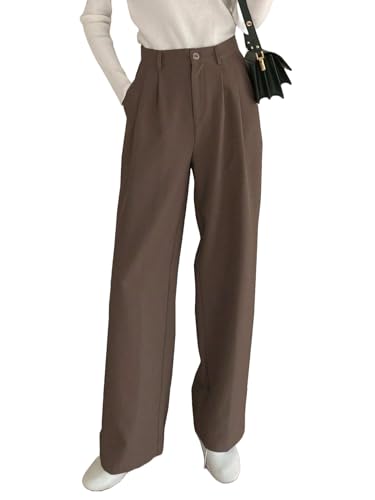 Image of Elendra Cotton Blend Wide Leg Pants for Women | HIGH Waist Formal Baggy Pants