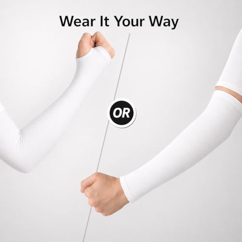 Image of PulGos UV Protection Arm Sleeves with Thumb Holes, Nylon Sun Protection Hand Cover for Running and Cycling, Unisex