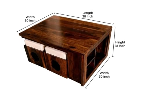 Image of Furniture Sheesham Wood Round Center Coffee Table | Wooden Teapoy Tea Cocktail Tables (Light Walnut Finish, 96.5D x 76.2W x 45.7H CM)