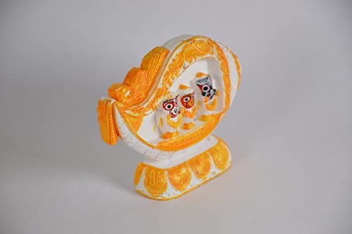 Image of Jagannath Balaram Subhadra by for Car Dashboard Idols for Gift Home Decor Idols for Pooja (13 cm White & Orange Shankh Design Jagannath Balaram Subhadra Idol Statue)