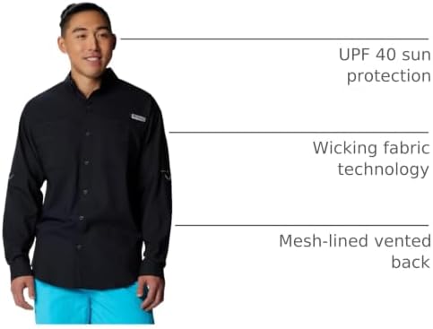 Columbia Mens PFG Tamiami Long Sleeve Fishing Shirt, Black, Medium - 3