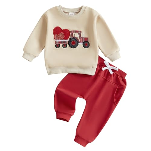 Image of FYBITBO Toddler Baby Boy Fall Winter Clothes Sets Tractor Long Sleeve Shirt Tops Long Pants 2Pcs Sweatsuit Outfits Clothing