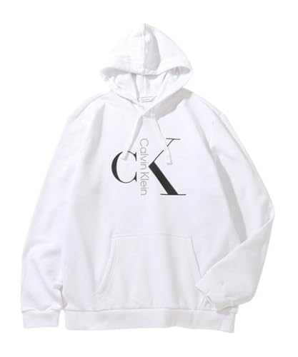 Calvin Klein Men's Mixed logo Monogram Pullover Hoodie - 40QC403 (Brilliant White, Medium)2