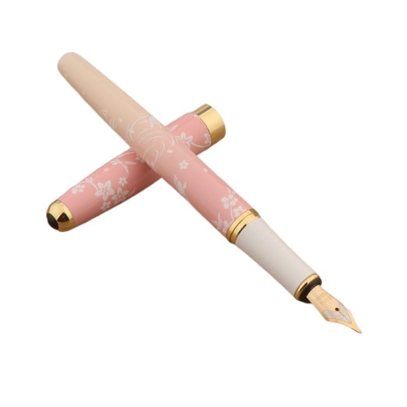 Stylo plume en métal fleur rose et 10 recharges pour le bureau
