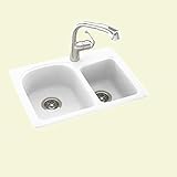 Swanstone KS02518DB.010 Solid Surface 1-Hole Dual Mount Double-Bowl Kitchen Sink, 25-in L X 18-in H X 7.5-in H, White