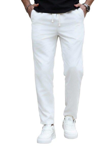 Casual Track Pants Men Wide Leg High Waist Loose Fit Soft Comfortable Breathable Fabric Lounge Wear Everyday Bottoms Stylish Trousers for Gym Travel Home (in, Alpha, 2XL, White)-image-0