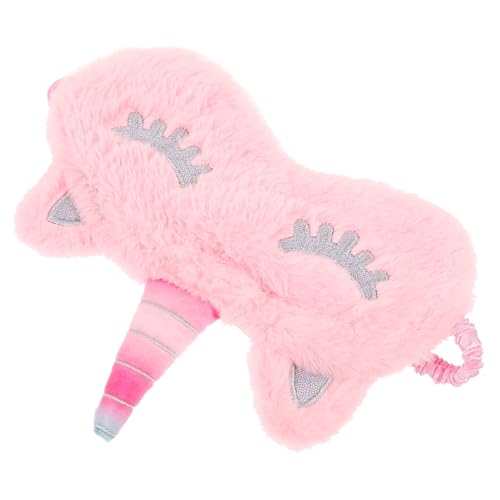 NOLITOY ピンクふわふわ独角獣睡眠用アイマスク 軽量快適プラッシュ素材 耳に優しい伸縮バンド付き 夜間光遮断 旅行 昼寝 ワーク用