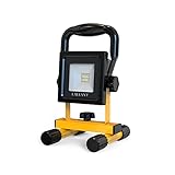 LAVEANT Rechargeable LED Work Lights,10W 2200mAh,600Lumens Portable Tiltable Waterproof Flood Lights with Stand, Men Tools for Outdoor Garage Emergency(10W Yellow)