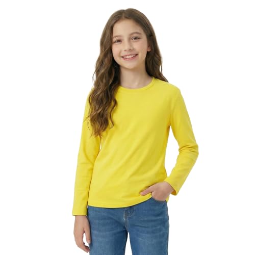 Ewbob Girls Long Sleeve Shirts for Girls Clothes Kids Cotton T Shirts Kids Clothes Children Long-Sleeved Tee Crewneck Tops C21-1 Yellow 9-10 Years