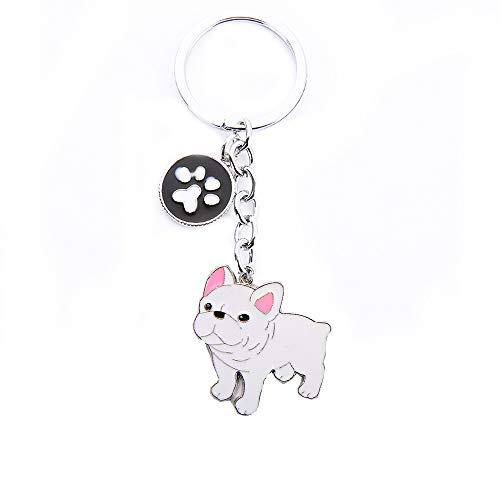 HongGun Pet Keychain, Dog ID Tag Keychain Cute Portable Metal Key-Ring Bag Keying Key Decor Car Keyring Corgi Keychain (White French Bulldog)