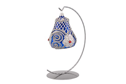 Polish Gallery Christmas Bell Ornament 4-Inch Blown Glass, Royal Inspired Hand Decorated Silver Embellishments Royal Blue #TOP1