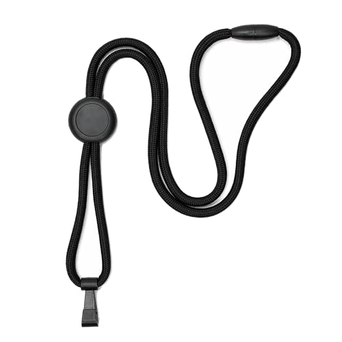 Specialist ID Black Heavy Duty Lanyard with Round Slider and Plastic No Twist Hook - MRI and Metal Detector Friendly Safety Breakaway Quick Release Clasp