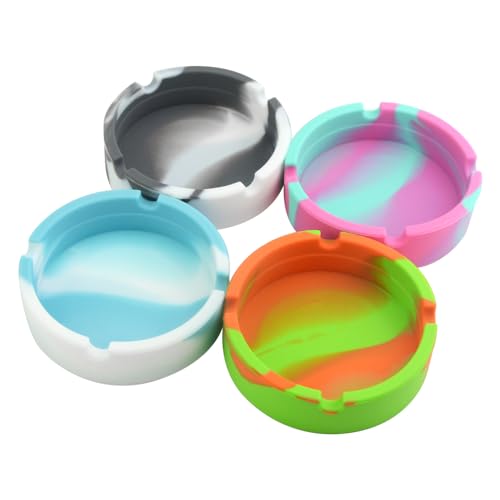 TOVOT 4PCS Silicone Ashtrays Heat-Resistant Ashtray Soft and Unbreakable Ashtrays Easy Cleaning Ashtray for Pub Home Outdoor (4 Colors, Round Shape)