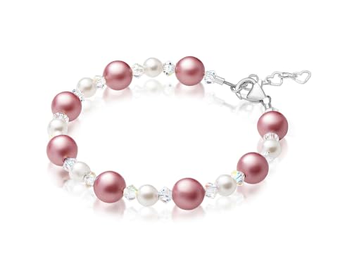 Image of Baby Crystals Sterling Silver Pink Pearl Bracelet for Baby Girls I Newborn, Infant Baby Girl Gifts, Toddler, Teen, Mommy I Birthday Gift I Children's Jewelry I Womens Bracelets for Girls