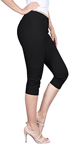 BodiLove Women's Stretchy Soft Skinny Easy Fit Stretchy 5 Pocket Mid-Rise Solid Color Classic Skinny Capri Uniform Pants Ultra Stretch Comfy Color Coffee Khaki Grey Black 52