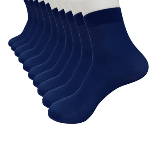 OBiQuzz Calcetines de seda de fibra corta para hombre, ultrafinos, elásticos, sedosos, 10 calcetines, sin cintura elástica, azul oscuro, Talla única