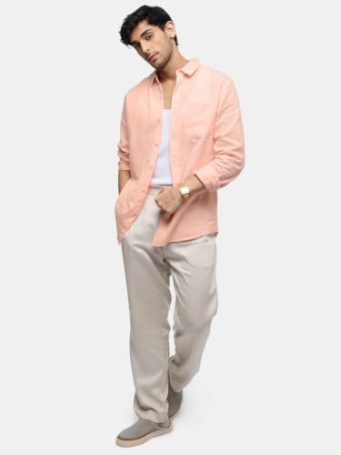 Image of The Souled Store Cotton Linen: Men and Boys Long Sleeve Spread Collar Solid Cotton Relaxed Fit Easy to Style Everyday Office Wear Cotton Linen Shirts