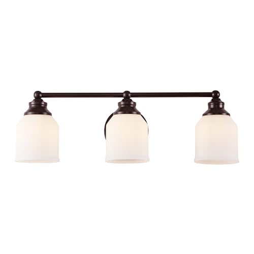 Image of JONATHAN Y 24 inch Oil Rubbed Bronze /White Modern Farmhouse LED Vanity Light Wall Sconce Fixture, Frosted White Glass Shade, Dimmable Wall Lamp for Bathroom Mirror Kitchen Sink, UL Listed (JYL7551C)