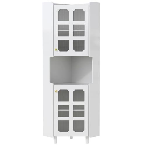 Meuble d’angle laqué LED pilotage application armoire rangement 3 zones portes vitrage gaufré étagère centrale salon chambre salle bains bureau entrée...